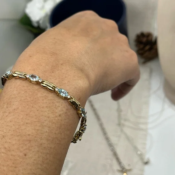 ✨ Vintage Sterling Silver & Gold-Plated Blue Gemstone Bracelet
